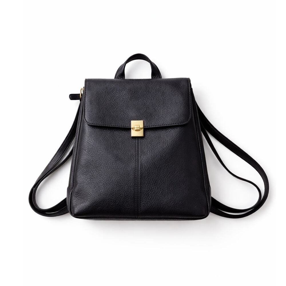 Mazzini Black Leather Expandable Backpack